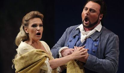 Ainhoa Arteta y Walter Fraccaro durante el ensayo general de la ópera "Manon Lescaut"