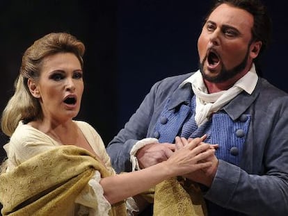 Ainhoa Arteta y Walter Fraccaro durante el ensayo general de la ópera "Manon Lescaut"