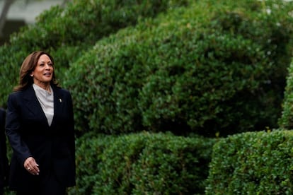 La vicepresidenta de EE UU, Kamala Harris, en un acto este lunes en Washington.