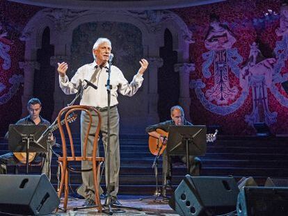 Raimon, durante un concierto en el Palau de la M&uacute;sica, de Barcelona.