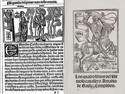 Izquierda, edición de <i>La Celestina </i>de 1499, conservada en la Hispanic Society of America. Derecha, <i>Amadís de Gaula</i> (1508) de la British Library.
