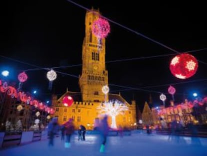 Pista de patinaje en Brujas, Bélgica.