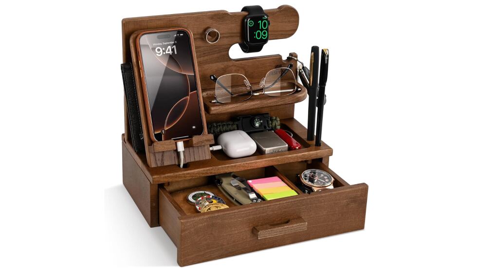 Organizador de mesita con cajón incluido en varias alturas.