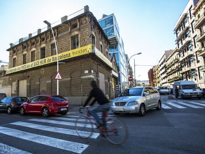 A cyclist in Barcelona's Clot neighborhood.