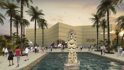 Vista futura del museo de arqueolog&iacute;a y antropolog&iacute;a maya que acoger&aacute; el parque tem&aacute;tico.