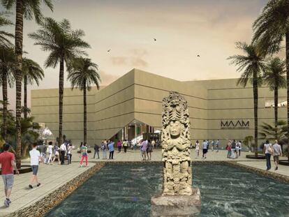 Vista futura del museo de arqueología y antropología maya que acogerá el parque temático.