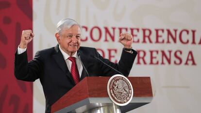 Andrés Manuel López Obrador, este martes durante la rueda de prensa matutina.