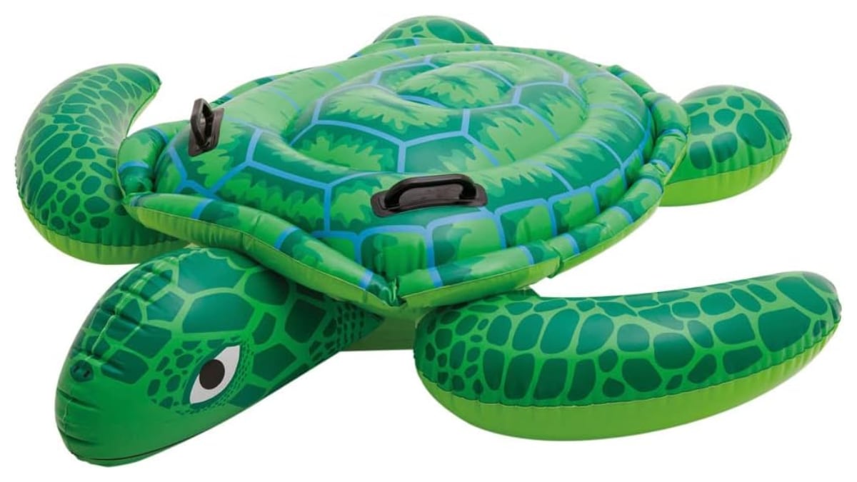 Turtle-shaped pool mat.