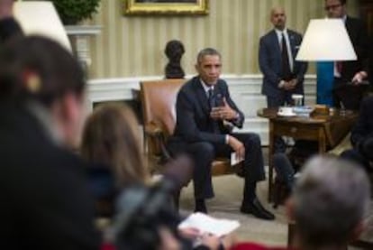 El presidente estadounidense, Barack Obama, dando una rueda de prensa en la Casa Blanca.