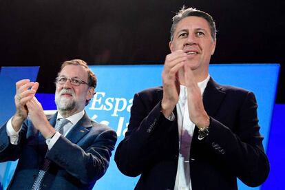Mariano Rajoy y Xavier Garcia Albiol, lídel del PPC, durante el acto final de campaña.