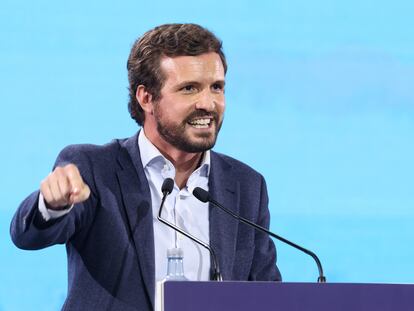 Pablo Casado, el 13 de febrero en el cierre de campaña del PP para las elecciones autonómicas de Castilla y León, en Valladolid.