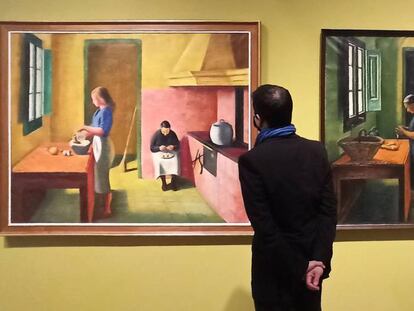 Les dues obres titulades 'La cuina' pintades per Miquel Villà el 1939 i entre 1949-65, respectivament, que es poden veure a l'exposició de Sitges. 