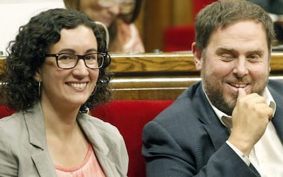 El presidente de ERC, Oriol Junqueras, y la secretaria general, Marta Rovira.