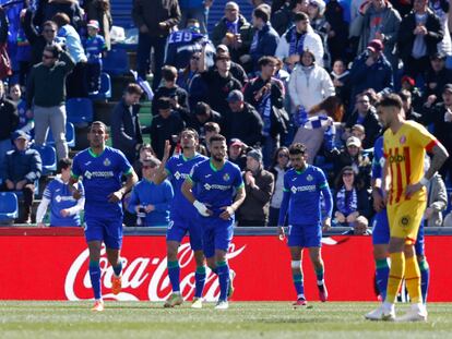 Enes Unal of Getafe celebrates a goal during the Spanish League, La Liga Santander, football match played between Getafe CF and Girona FC at Coliseum Alfonso Perez stadium on March 04, 2023, in Getafe, Madrid, Spain.
AFP7 
04/03/2023 ONLY FOR USE IN SPAIN