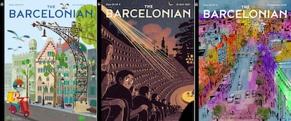 Portadas de 'The Barcelonian' de los ilustradores Sebastià Serra, Pep Montserrat y Xano Armenter.