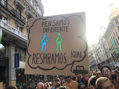 Una de las pancartas de la manifestación a favor de Madrid Central del pasado sábado: