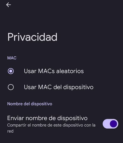 Opción de privacidad en Android 15