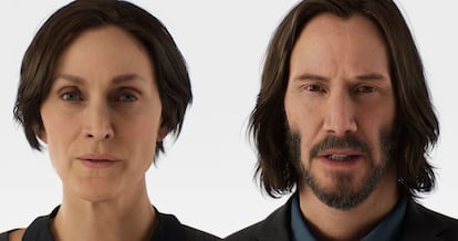 La recreación digital de Carrie-Anne Moss y Keanu Reeves en 'The Matrix Awakens'.