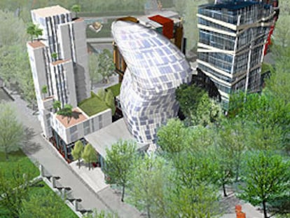 Maqueta de los cinco edificios de oficinas inspirados en Ekster, Kandinski, Malévich, Popova y Rodchenko.