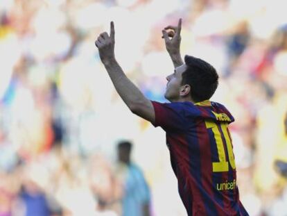 Messi, celebrando um gol.