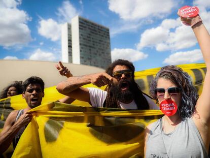 Supporters of Dilma Rousseff stage a protest.