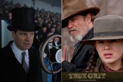 A la izquierda, Colin Firth, como Jorge VI, al inicio de <i>El discurso del rey.</i> A la derecha, Jeff Bridges y la niña Hailee Steinfeld, en un plano de <i>Valor de ley.</i>