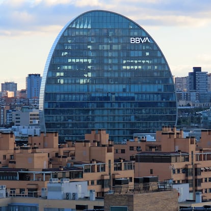 MADRID, SPAIN -  FEBRUARY 23: Ciudad BBVA complex of seven buildings which houses the new headquarters of the Spanish bank BBVA, Banco Bilbao Vizcaya Argentaria on February 23, 2021 in Madrid, Spain. The main building known as La Vela stands in the center of the complex designed by Herzog & De Meuron architects. (Photo by Cristina Arias/Cover/Getty Images)