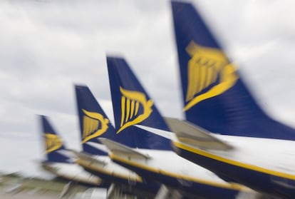 Aviones de Ryanair en el aeropuerto de Stansted, en el Reino Unido. 