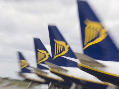 Aviones de Ryanair en el aeropuerto de Stansted, en el Reino Unido.
