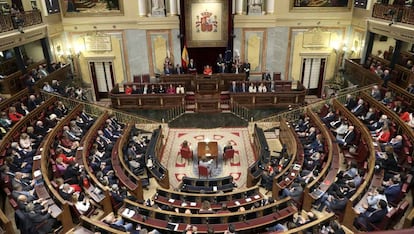 Hemiciclo del Congreso de los Diputados este martes durante la visita del presidente de Portugal.