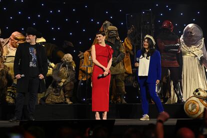 Dave Filoni, Daisy Ridley and Sharmeen Obaid-Chinoy at the Star Wars Celebration