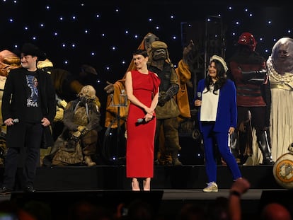 Dave Filoni, Daisy Ridley and Sharmeen Obaid-Chinoy at the Star Wars Celebration