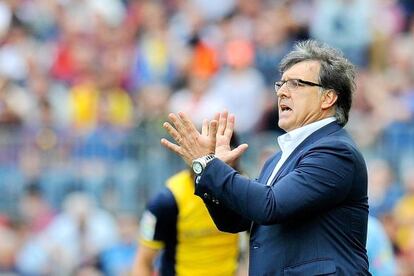 Gerardo Martino, en su &uacute;ltimo partido de Liga con el Barcelona en el Camp Nou.