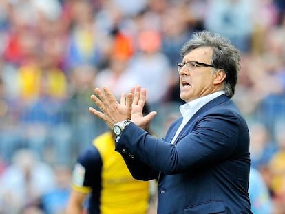 Gerardo Martino, en su &uacute;ltimo partido de Liga con el Barcelona en el Camp Nou.