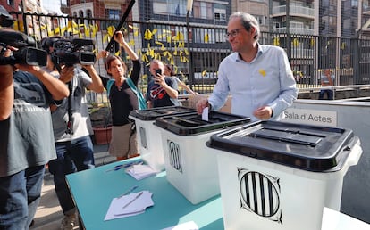 El 'president' de la Generalitat, Quim Torra, durante la conmemoración del primer aniversario del 1-O, en 2018.