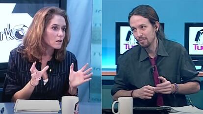 Isabel Díaz Ayuso y Pablo Iglesias en un programa de 'La Tuerka', en noviembre de 2012.