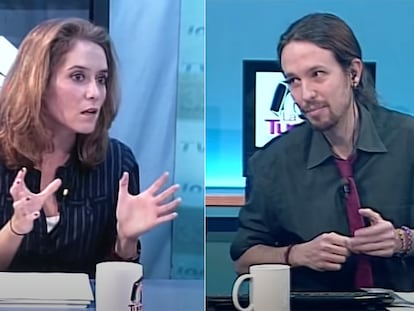 Isabel Díaz Ayuso y Pablo Iglesias en un programa de 'La Tuerka', en noviembre de 2012.