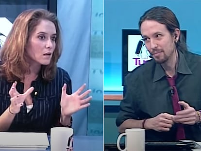 Combo formado por Isabel Díaz Ayuso y Pablo Iglesias en un programa de La Tuerka, en noviembre de 2012.