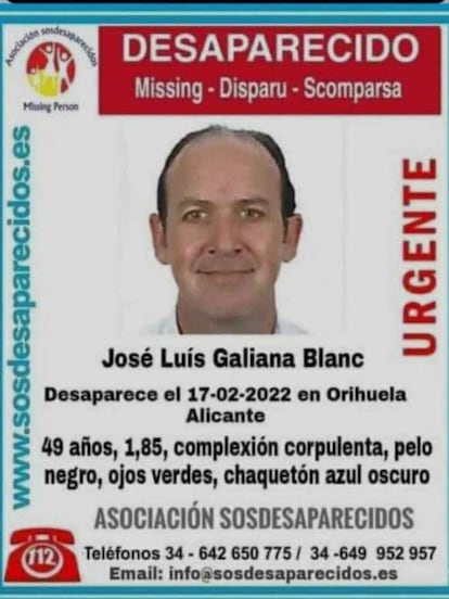 Cartel del asesor José Luis Galiana, en la página SOS Desaparecidos.