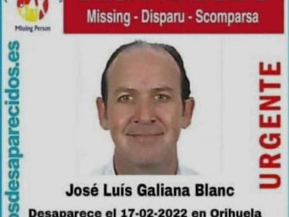 Cartel del asesor José Luis Galiana, en la página SOS Desaparecidos.