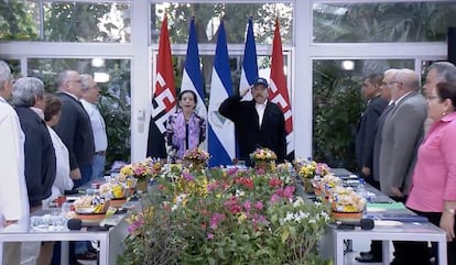 Daniel Ortega y Rosario Murillo durante el discurso del presidente de Nicaragua a la nación el pasado 16 de abril.