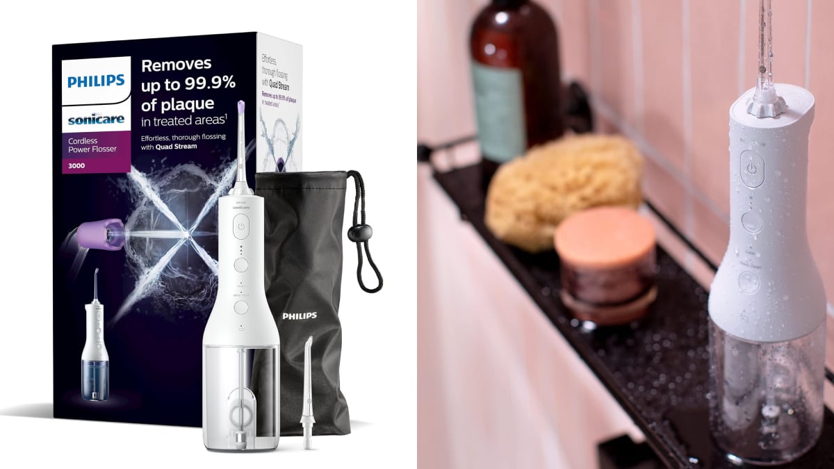 Irrigador bucal Philips con dos modos de uso y tres ajustes de potencia incluidos.