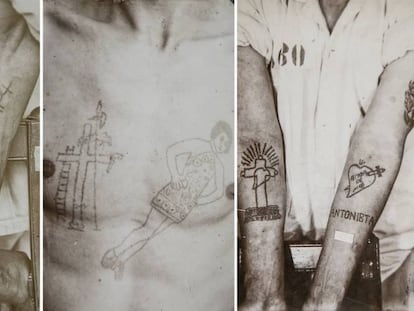 Varias imágenes de los tatuajes de presos brasileños y extranjeros de la colección del museo.