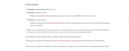 Nuevas tarifas de Netflix