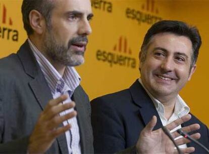Joan Ridao y Joan Puigcercós, en el momento de valorar su reciente triunfo electoral interno.