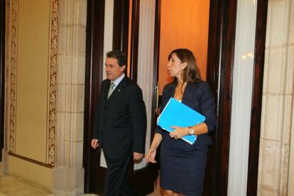 Artur Mas (CiU) y Alicia Sánchez Camacho (PP) a su llegada a la sesión matinal de control en el Parlament.