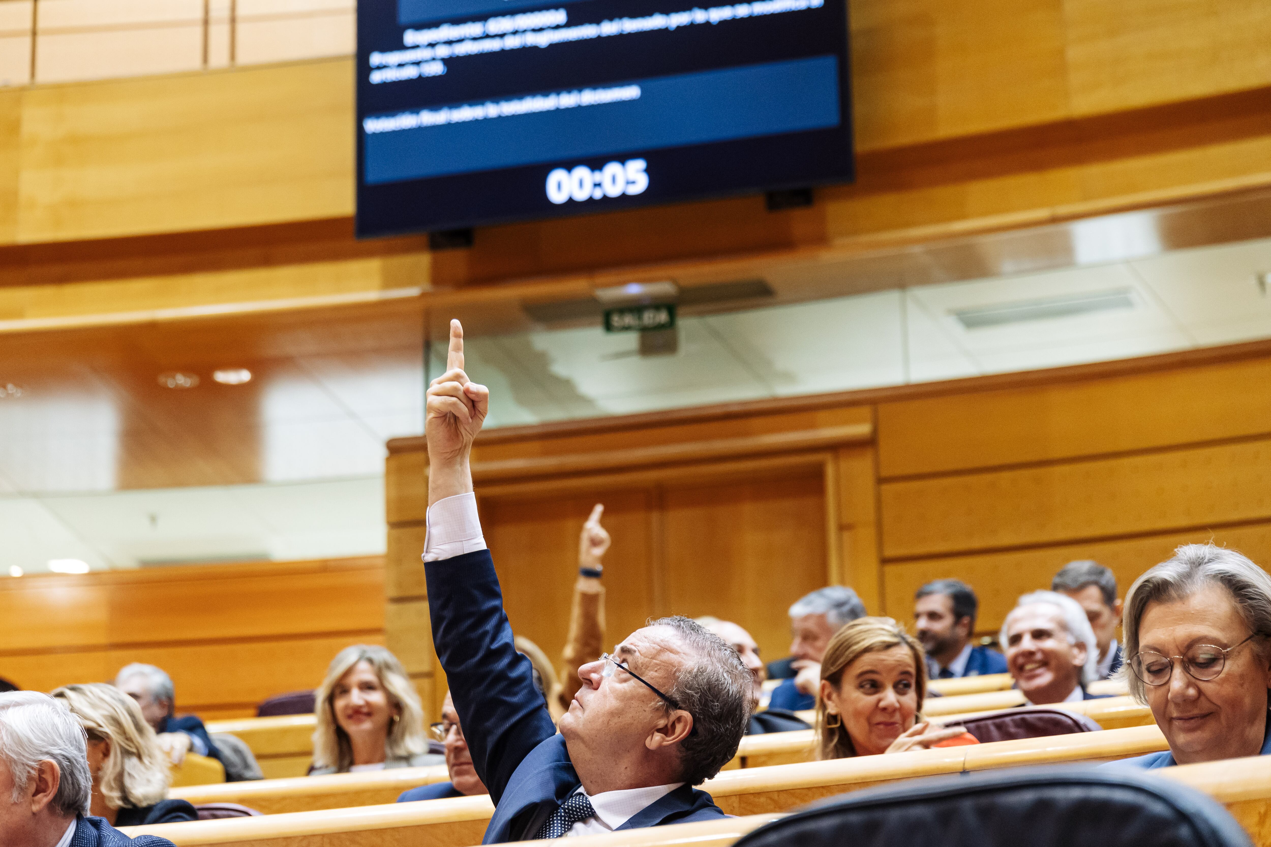 El expresidente de la Junta de Extremadura José Antonio Monago vota durante la sesión plenaria de este martes.