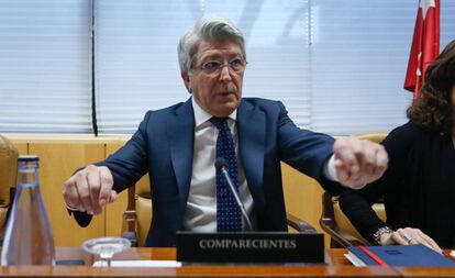 Enrique Cerezo, presidente del Atlético de Madrid, comparece en la Comisión de Corrupción de la Asamblea de Madrid.