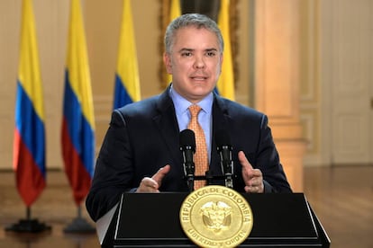 El presidente de Colombia, Iván Duque, este martes en rueda de prensa.