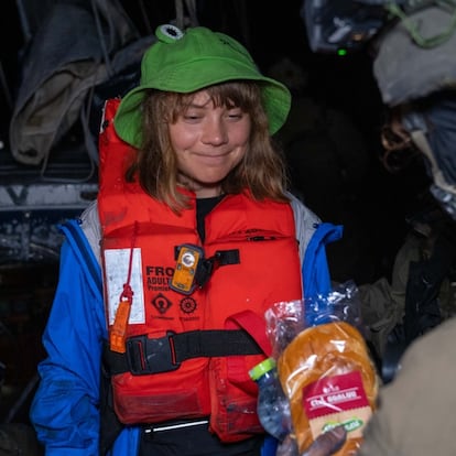 La activista Greta Thunberg, tras ser interceptado el barco de ayuda humanitaria 'Madleen' por las fuerzas israelíes, este lunes.